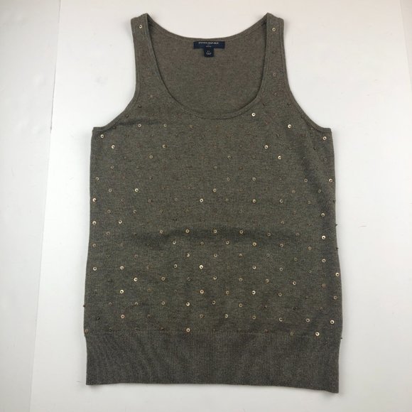 Banana Republic Petite Tan/Light Brown Cotton Sequined Sweater Academia Tank Top - Picture 8 of 9